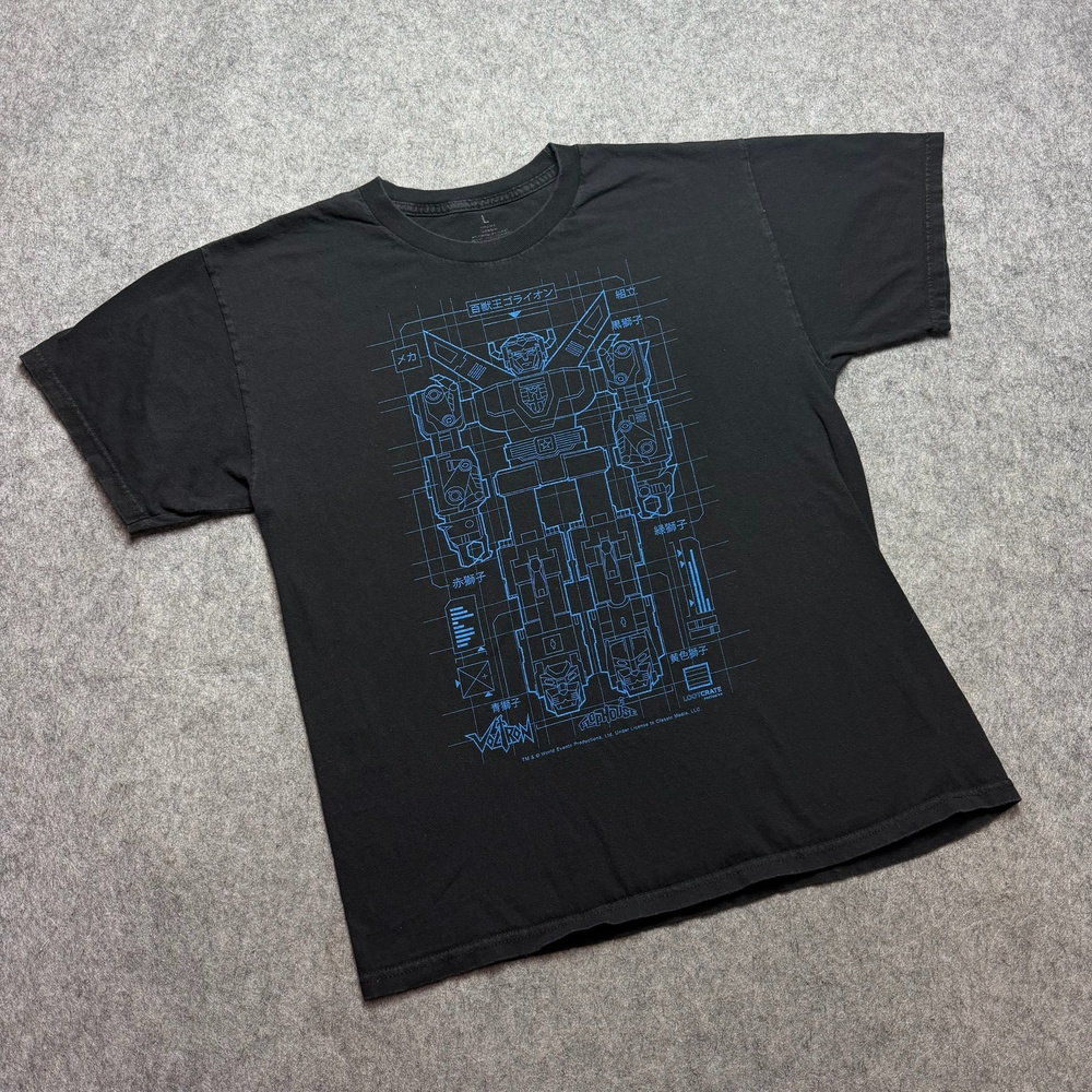 Voltron Shirt Mens Large Black Blueprint Mecha Robot Graphic Anime Tee